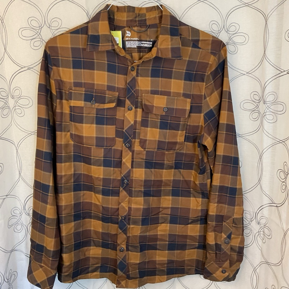 Men's Midweight Flannel Long Sleeve Button-Down Yellow‎ Brown Check Size Small